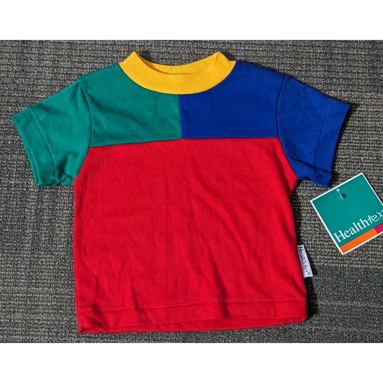 Vtg Healthtex Primary Color Block Tee Shirt 18 Month 80s 90s New With Tags Usa